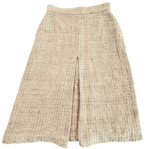 Vintage Valentino Skirt‎ Tweed Oatmeal Nubby Textured A Line Hem Pleat Sz 4 /40
